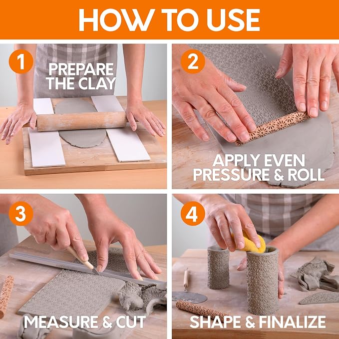 Byllstore Clay Texture Rollers | 10-Pack | 5 in x 0.65 in | Premium Wooden - Image 6