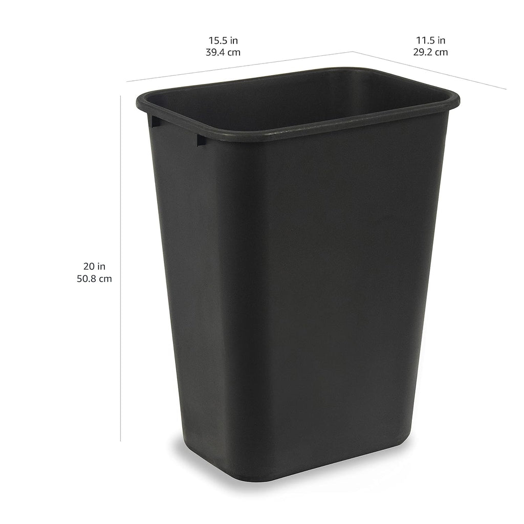 Amazon Basics Trash Can, Rectangular Commercial Office Wastebasket, 10 Gallon (Pack Of 2), Black (Previously AmazonCommercial brand)