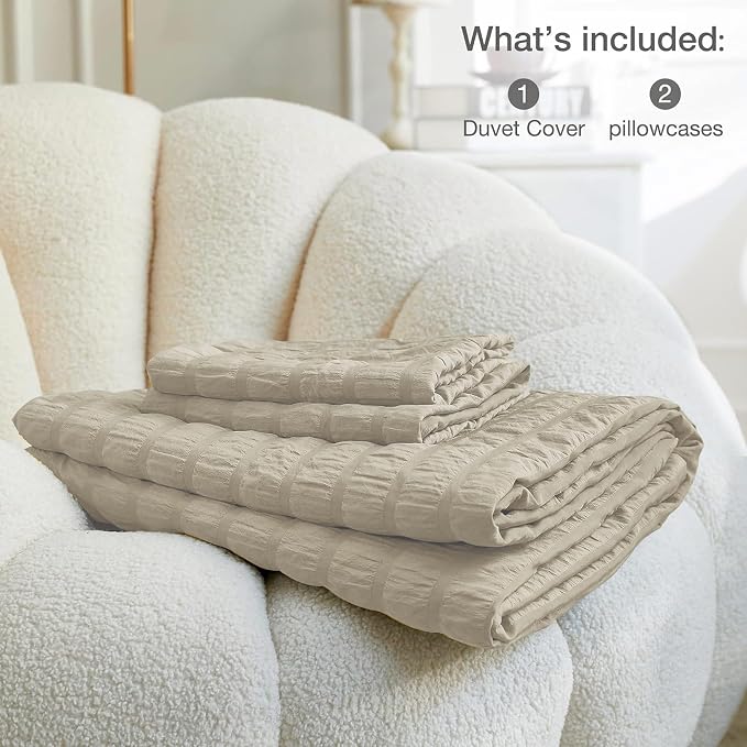 JELLYMONI Light Khaki Duvet Cover Full Size, Soft Breathable Seersucker Duvet - Image 6