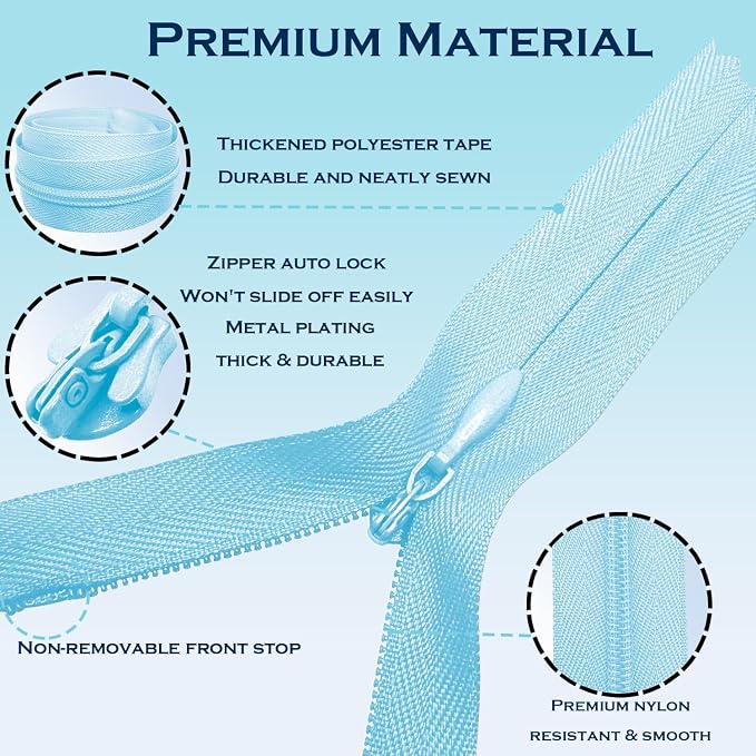 ANPURZII 10PCS #3 12 Inch Light Purple Invisible Zippers - Image 3