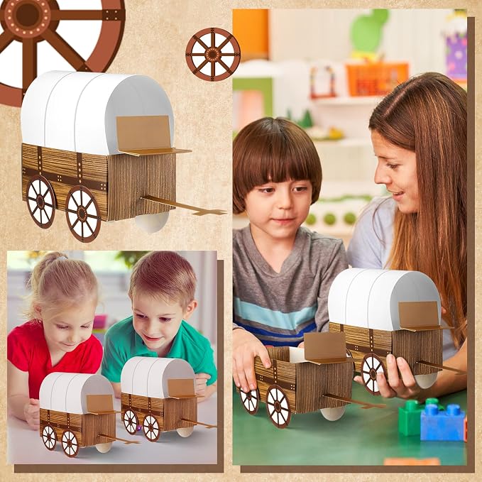 Motipuns 36 Pcs 3D Western Covered Wagon Craft Kit Toy Wagon - Image 6