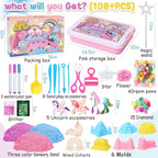 G.C Unicorn Sensory Bin for Girl Kid Toy, Play Sand Art Kit 108pcs - Image 3