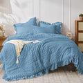 JOLLYVOGUE Twin Size Comforter Set, 2 Pieces Sea Blue Seersucker Lightweight by JOLLYVOGUE