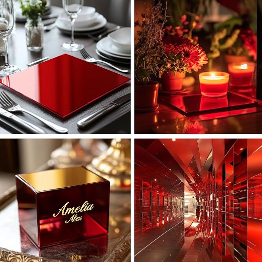 12x12 Inches Deep Red Mirror Acrylic Sheet – 2 Pcs Reflective Acrylic Panel - Image 4