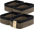 Small Storage Baskets for Organizing | Closet Organizer Bins | Shelf Toy Basket | Woven Rope Baskets | Cube Decorative Box | Shallow Basket | 13x8.5x5.1” | 4 Packs Black Brown