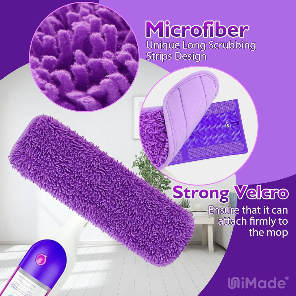 Reusable Mop Pads for Swiffer PowerMop, 8 Pack Microfiber Mop Pad Refill with Scrubber Strips for 13''-15'' SprayMop, Washable Mop Pads Use for Most Floor Types, Designed for Pets - Purple