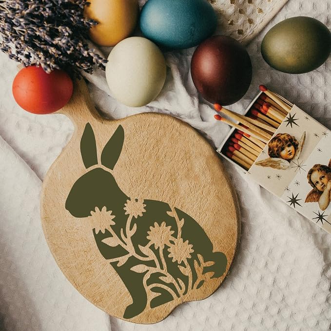 INFUNLY Easter Rabbit Stencil for Painting 11.8x11.8 Happy Spring Flower Wall - Image 5
