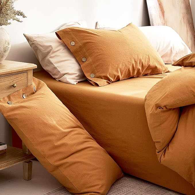 JELLYMONI 100% Washed Cotton Duvet Cover King – Soft, Breathable Linen-Look - Image 9