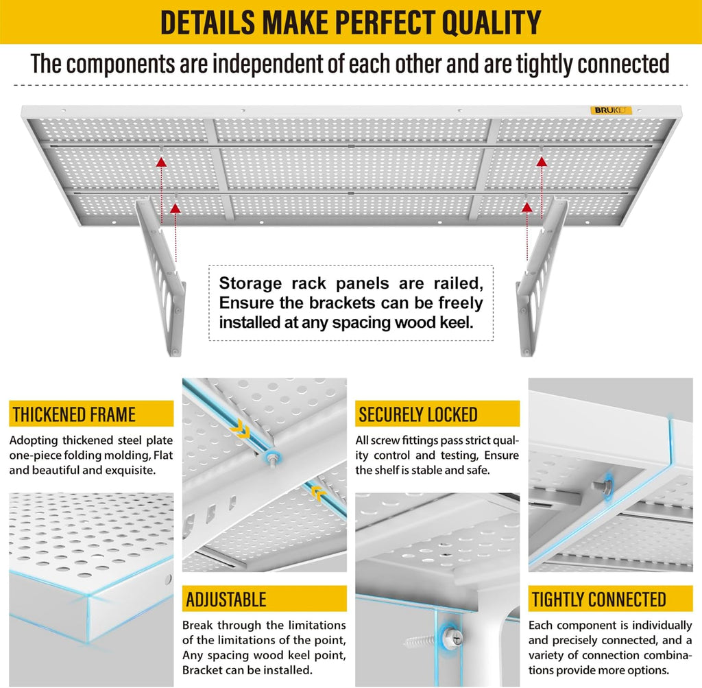 2Pack 1.64x4ft Adjustable Metal Garage Wall Shelving Heavy Duty Garage Storage Shelf Wall Mounted White