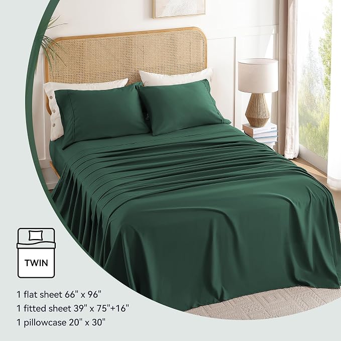 Twin Sheet Set 3 Piece, Wrinkle Free, Oeko-Tex Certified Bedsheets，Olive Green - Image 6