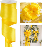 HUIHUANG Yellow Wired Ribbon 2.5 inch Yellow Satin Wire Edge Ribbon by HUIHUANG