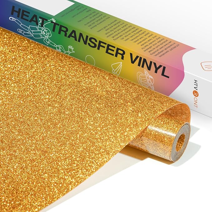 HTVRONT Gold Glitter HTV Vinyl- 10” x 5ft Gold Glitter Iron On Vinyl | Gold by HTVRONT