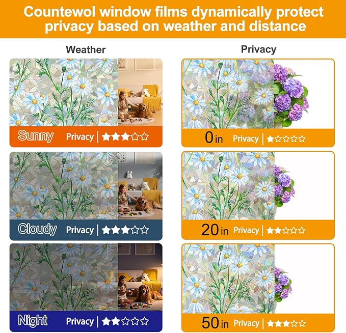 Countewol Privacy Window Films Stain Glass Cling No Glue Anti-UV Window Sticker - Image 4