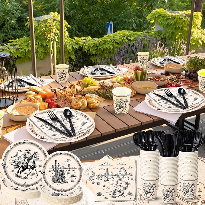 Pickmesh 400 Pcs Western Cowboy Party Plates and Napkin Decoration Wild West - Image 5