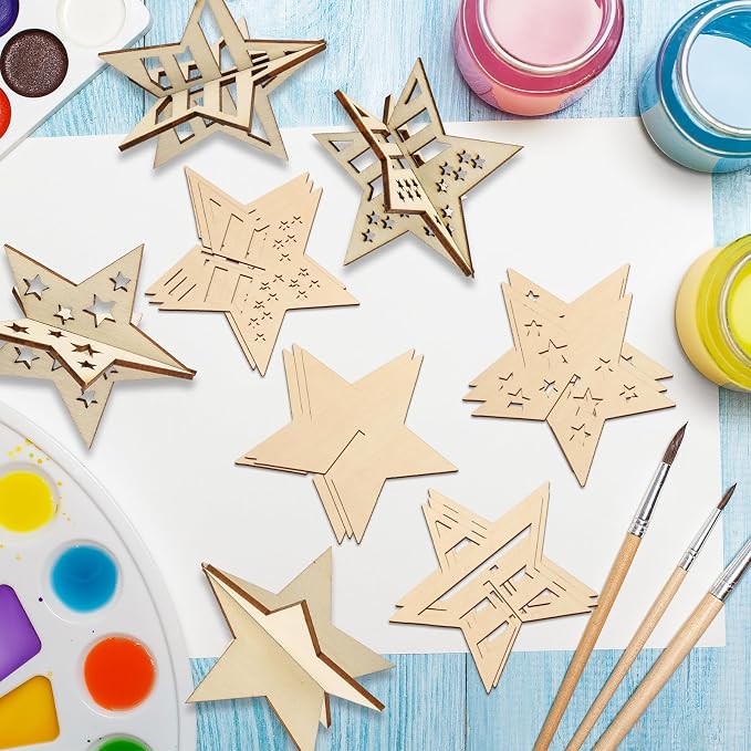 COCHIE DIY 3D 4th of July Stars Wood Crafts to Paint, Paintable Unfinished - Image 6