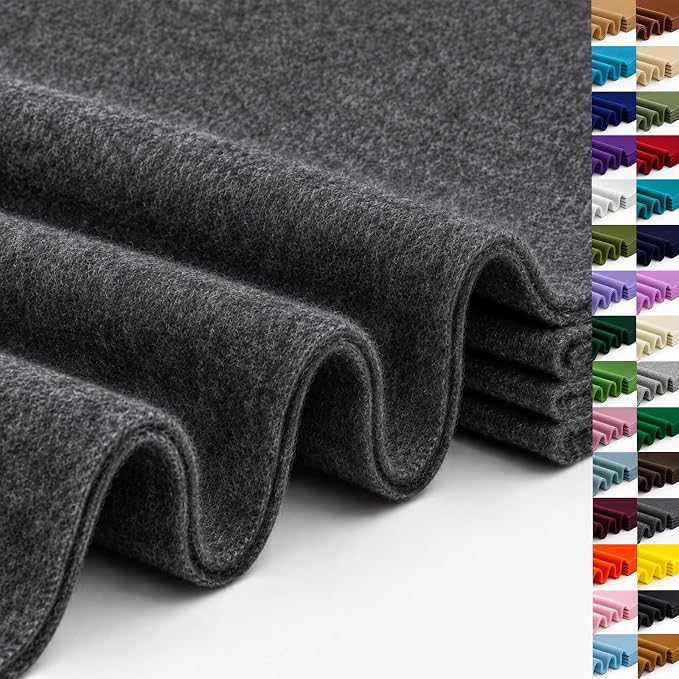 Charcoal Gray Large Felt Fabric 36" x 36", 1.4 mm Soft Felt Sheet, Nonwoven by ZANEXIR