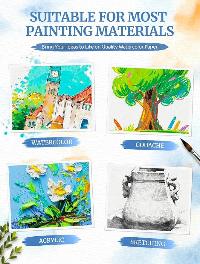 21 Sheets Watercolor Paper 9x12, Cold Press Watercolor Paper Pad, 140 LB/300 - Image 5