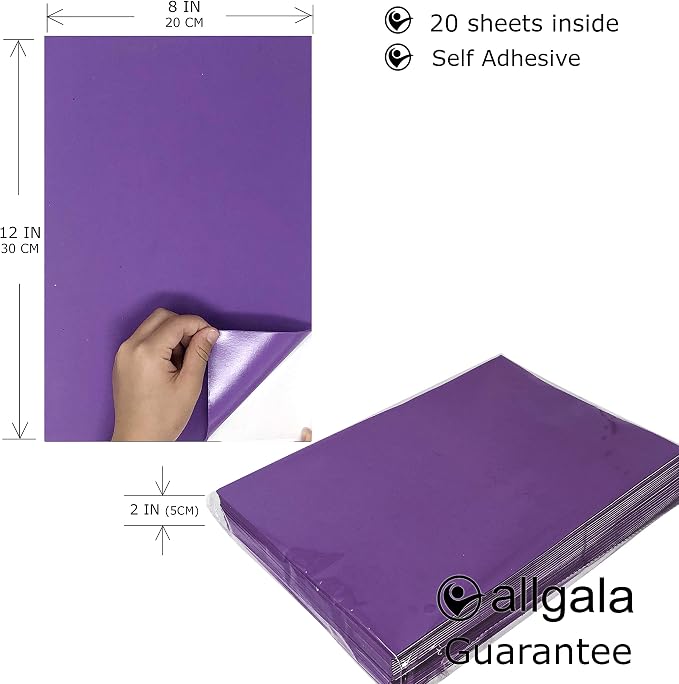Allgala 20 Pack Self-Adhesive EVA Foam Paper 8x12 Inch Sheets-Purple-CF85406 - Image 2