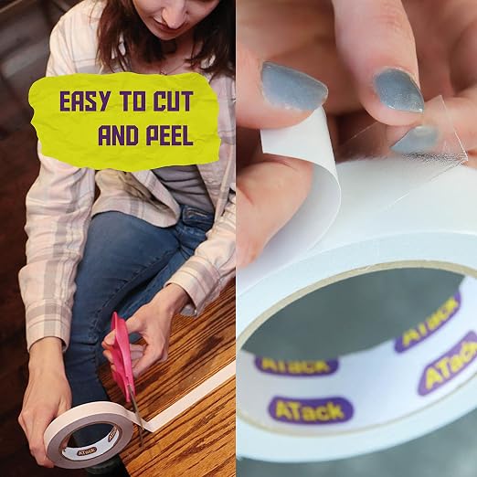 ATack Clear Double-Sided Tape, 1 Inch x 20 Yards, Tear by Hand, Wall Safe Heavy - Image 5