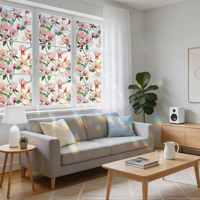 NINETREX Window Privacy Film, Stained Glass Floral Window Clings, Static Cling - Image 5