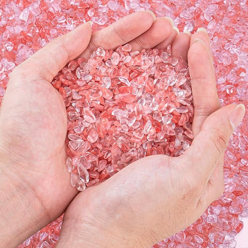 0.5 Lb/230g Watermelon Red Crushed Stone Crystal Chips Bulk, Tumbled Healing by EZEELAI