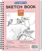 FIXSMITH 9"X12" Pink Sketch Book, 100 Sheets Spiral Sketchbook, Acid Free by FIXSMITH