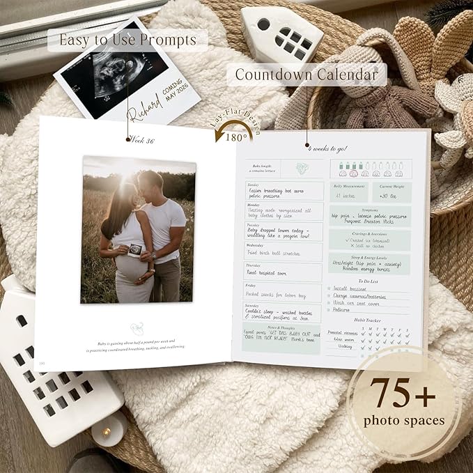 Lanpn My Pregnancy Journal Memory Book for First Time Mom, 156 Page Pregnant Announcement Must Have Planner Scrapbook, Pregnancy Tracking Diary Mom to Be Keepsake Gift for Expecting New Parent Beige