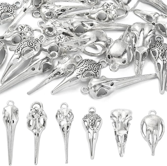 DanLingJewelry 30Pcs 6 Styles Antique Silver Raven Skull Bird Head Skeleton by DanLingJewelry