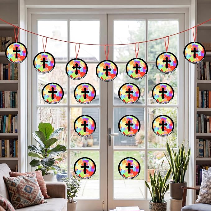 48PCS Sunday School VBS Crafts Bulk: Paper Cross Nativity Suncatchers, Jesus - Image 6