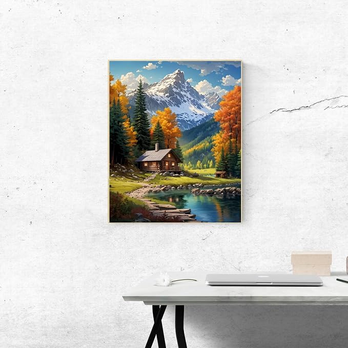 Mountain Paint By Numbers Kit For Adults Beginner Cabin Adult Paint By Number - Image 4