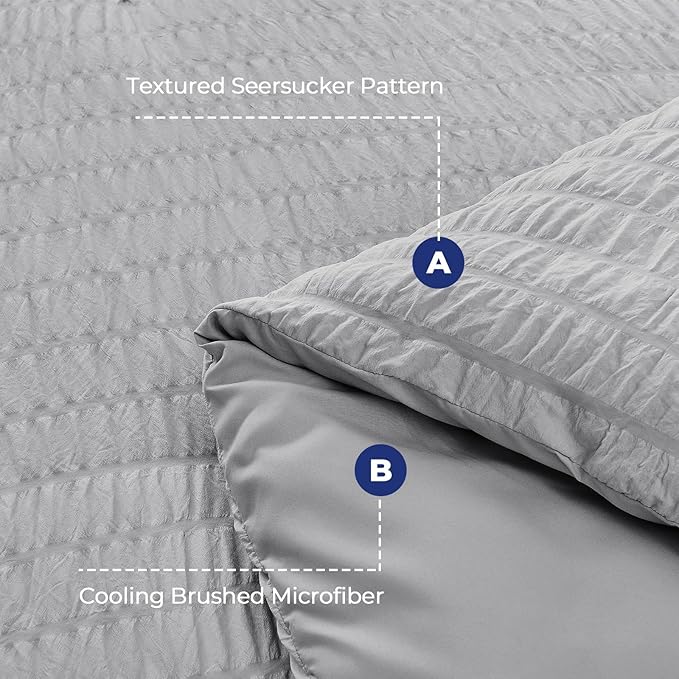 HYMOKEGE Light Grey Twin Size Duvet Cover, Ultra Soft 2-Piece Seersucker Duvet - Image 3