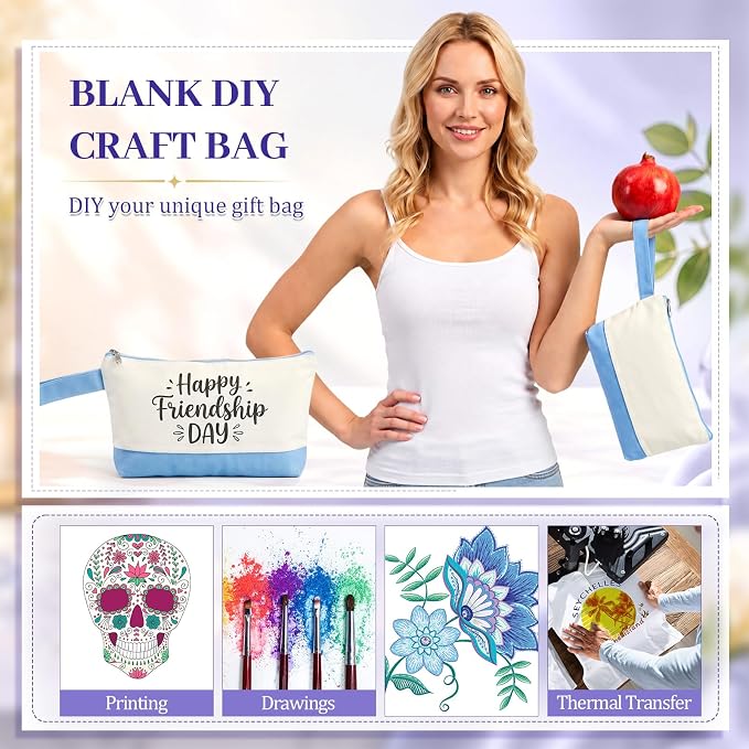 Silkfly 48 Pcs Cotton Canvas Makeup Bags Cosmetic Zipper Bags 10.2 x 5.5 x 2'' - Image 6