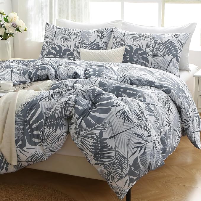 MUXHOMO Duvet Cover King Size, Reversible Floral Black & Grey Duvet Cover Set - Image 6