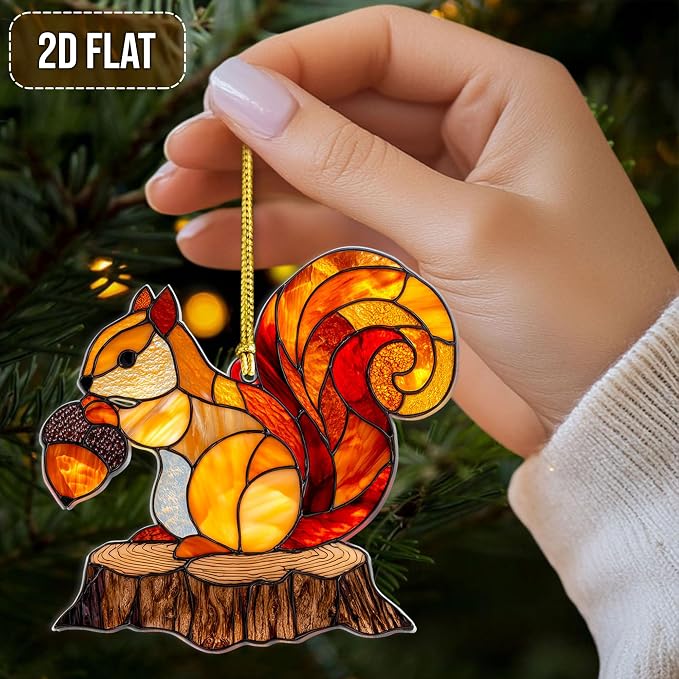 2D Flat Faux Stained Glass Squirrel Acrylic Ornament - Image 7
