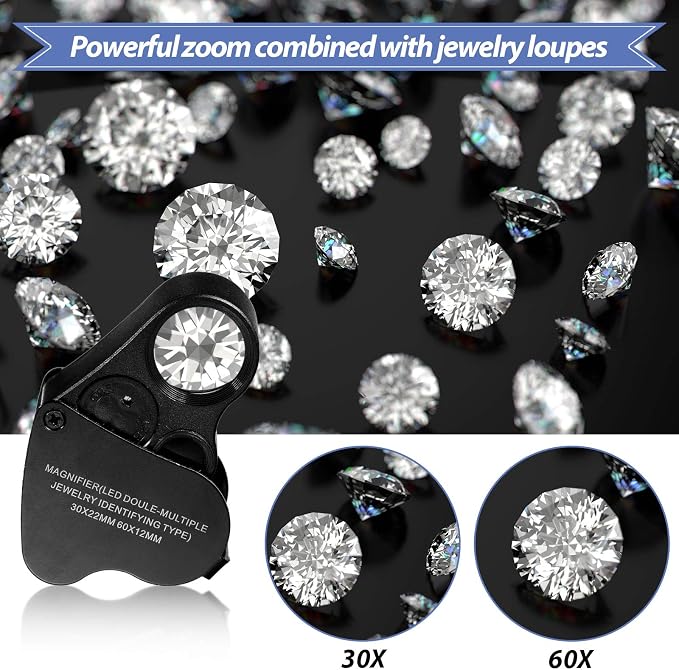 2 Pieces Jewelers Loupe 30X 60X 90X Illuminated Eye Loupe Magnifier Jewelry - Image 5