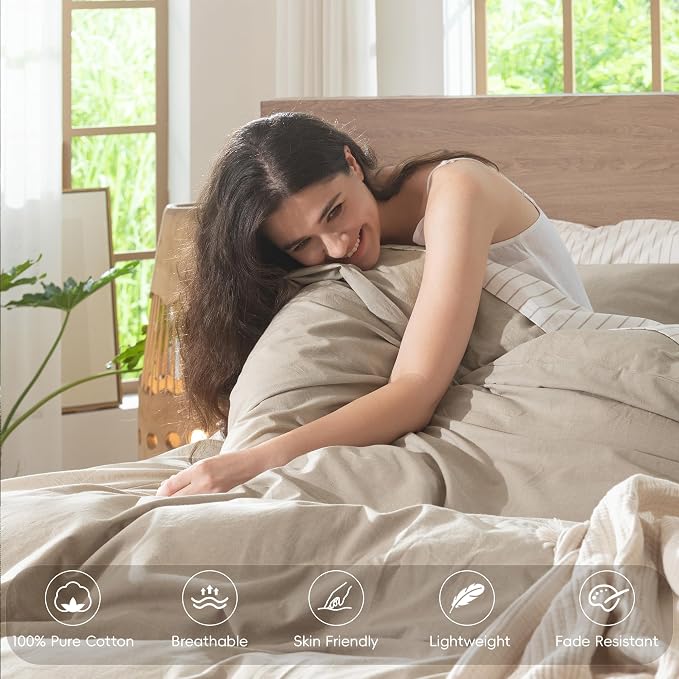 MooMee Bedding Duvet Cover Set 100% Washed Cotton Linen Like Textured - Image 6