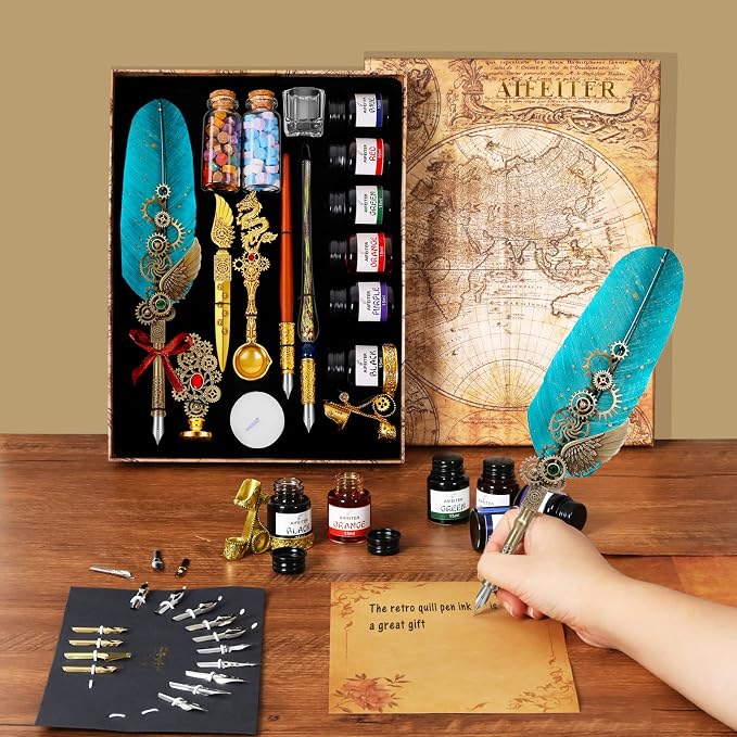 Aifeiter Quill Pen Feather Calligraphy Pen and Ink Set, Wax Seal Stamp Set - Image 5