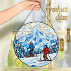 8'' Snowy Mountain Skiers Sun Catcher Ornament, Stained Glass Window Hanging - Image 4