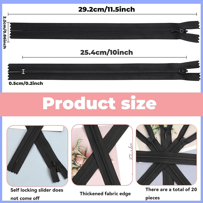 YAKA 20pcs Black Nylon Invisible Zippers Tailor Sewing Tools Garment - Image 2