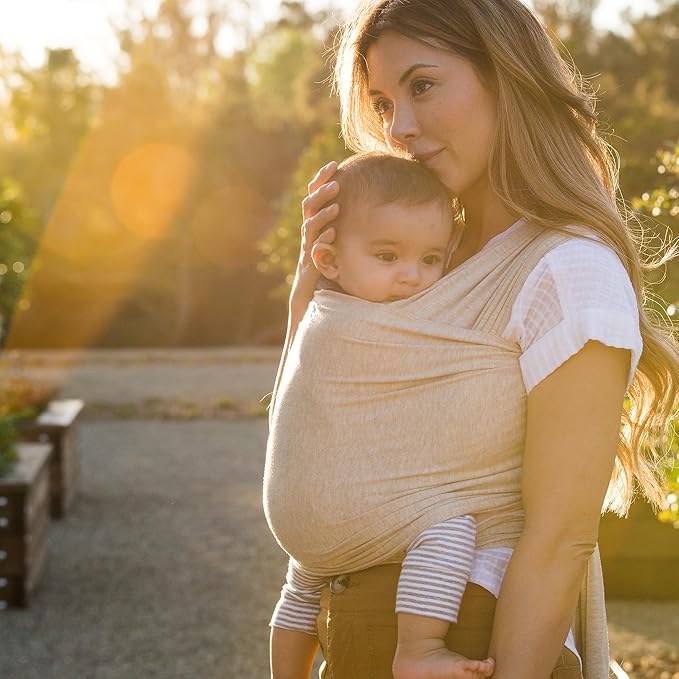 Moby Baby Wrap Carrier Evolution by Petunia Pickle Bottom for Newborns to Toddlers (8-33lbs), Infant Sling Carrier, Hands Free Design, Adjustable for All Body Types (Almond)