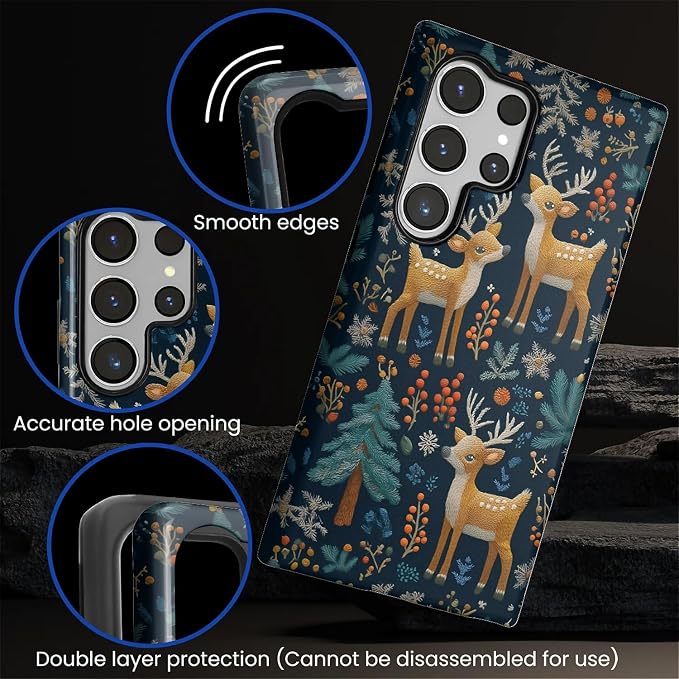 Case for Samsung Galaxy S24 Ultra Case, Cute Christmas Reindeer Design Hybrid - Image 5