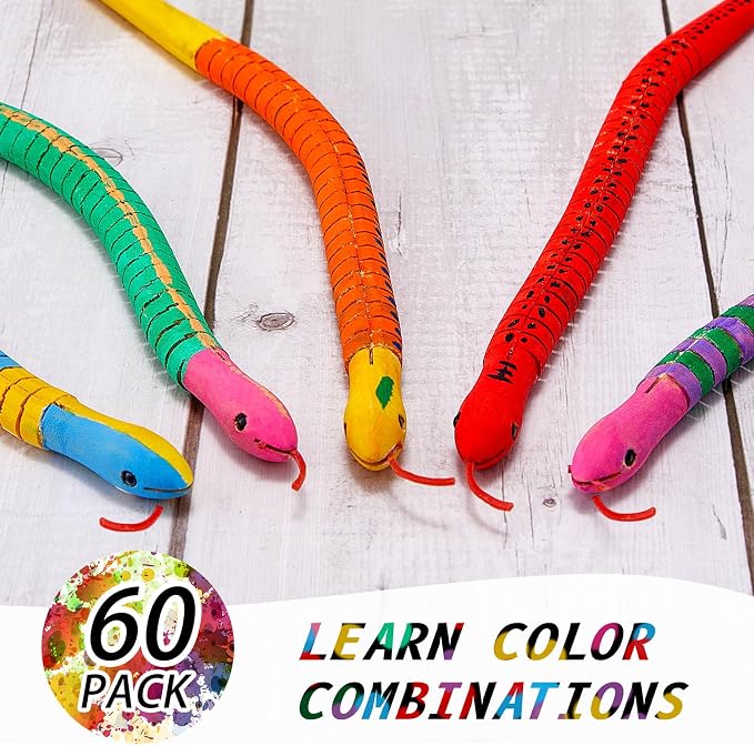 BBTO 60 Pieces Wooden Snake Bulk Jointed Flexible Unfinished Wooden Wiggly Snake - Image 3