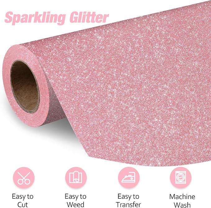 VinylRus Pink Glitter HTV Heat Transfer Vinyl Roll - Image 2