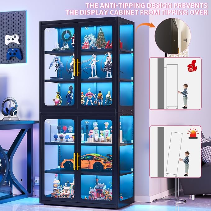 67" Display Cabinet with Glass Doors, 4-Tier Curio Cabinet with Many Color - Image 8