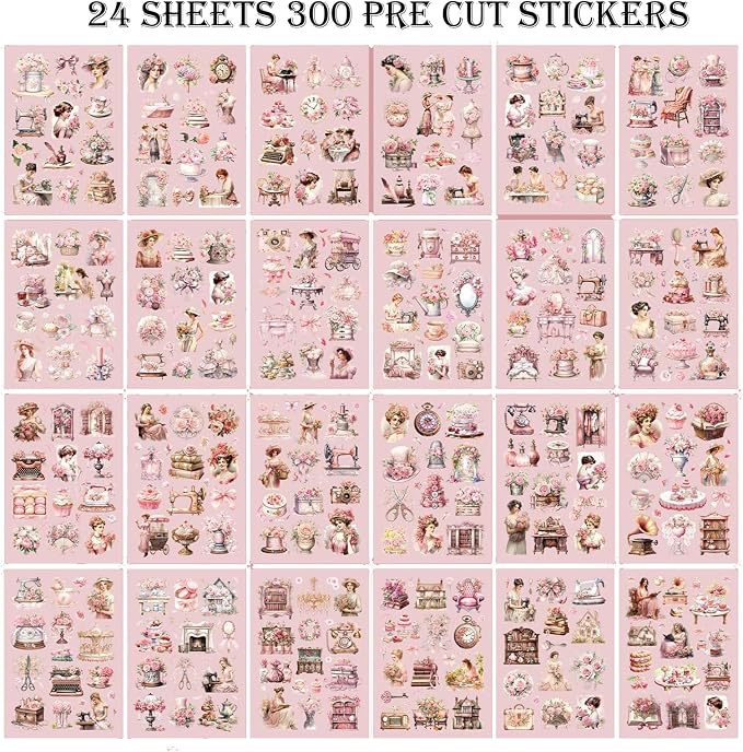 Vintage Ephemera Sticker 24 Sheets precut 300 washi Stickers Paper People - Image 3