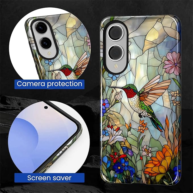 for Samsung Galaxy S25 Edge Case, Hummingbird Wildflower Stained Glass Pattern - Image 6