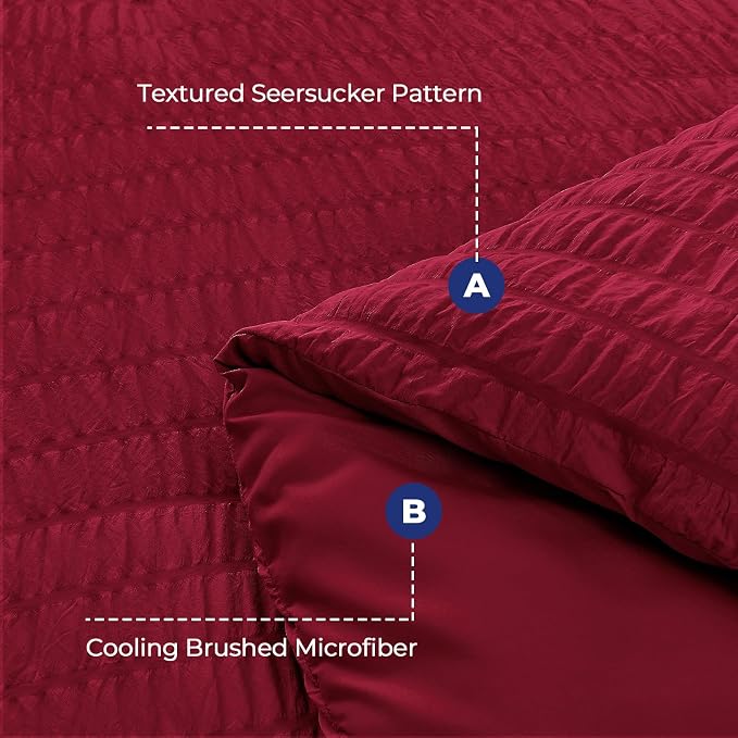 HYMOKEGE Burgundy Duvet Cover Full Size, Ultra Soft 3-Piece Seersucker Duvet - Image 3