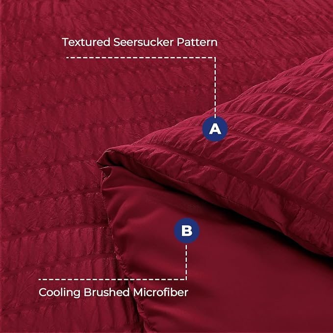 HYMOKEGE Burgundy Duvet Cover Queen Size, Ultra Soft 3-Piece Seersucker Duvet - Image 3