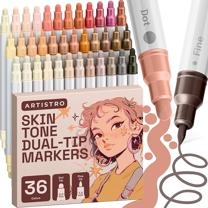 ARTISTRO 36 Skin Tones Dual-Tip Acrylic Paint Markers – Paint Pens Set by ARTISTRO
