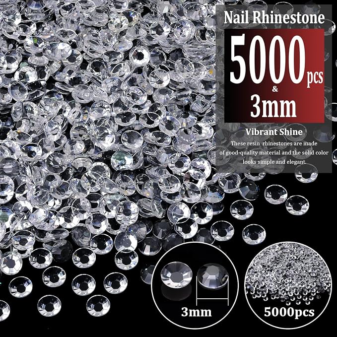 5000pcs 3mm Resin Rhinestones Bulk, Transparent Flatback Round Jelly - Image 2